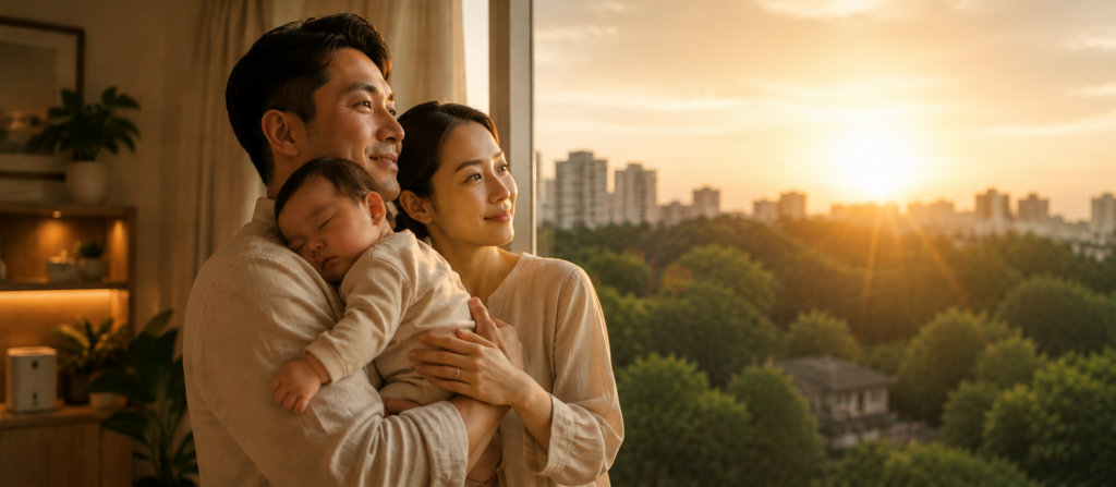 father and mother loving baby